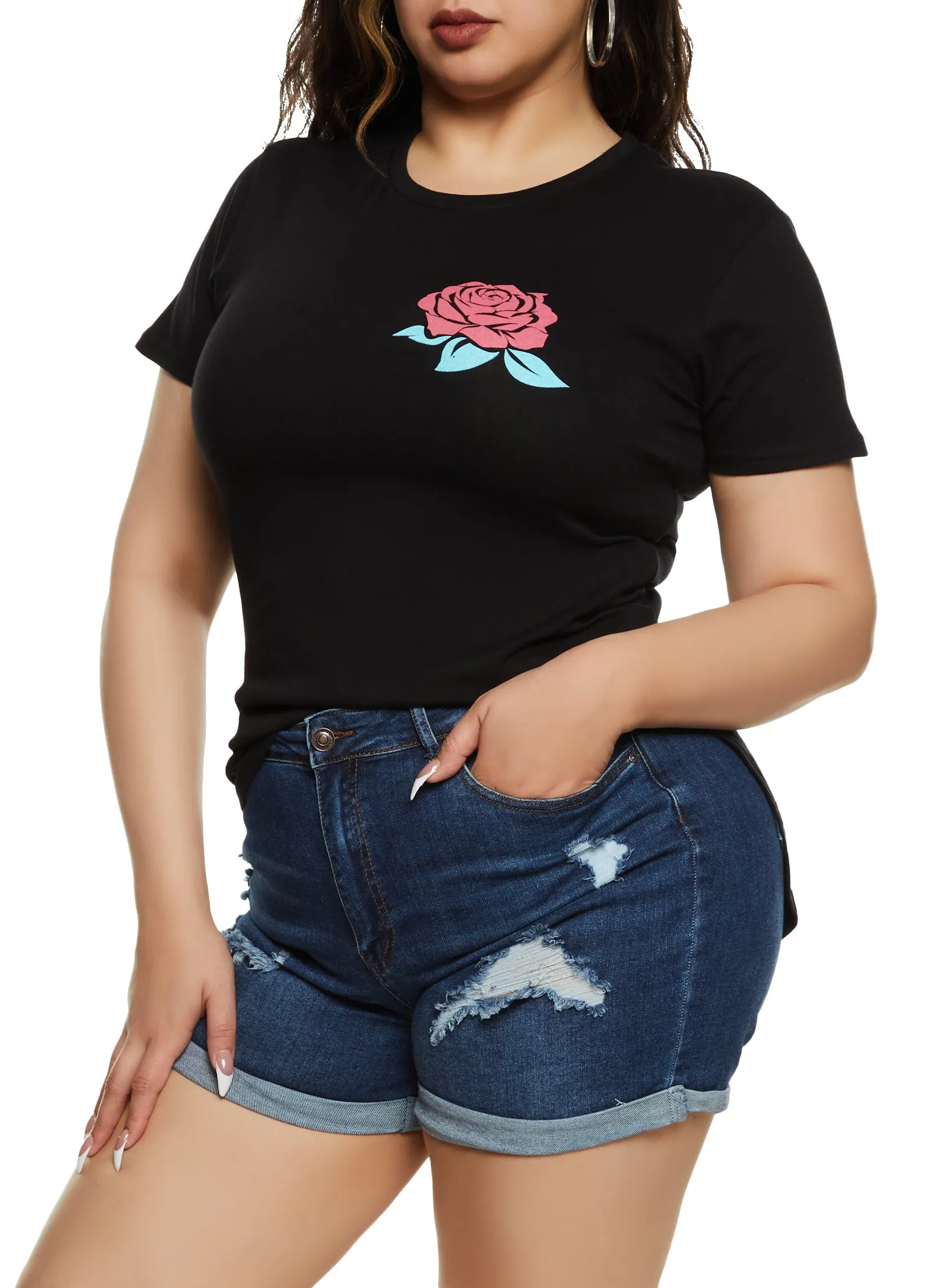 Plus Size Rose Graphic High Low Tee sold by Rainbow product image thumbnail 2