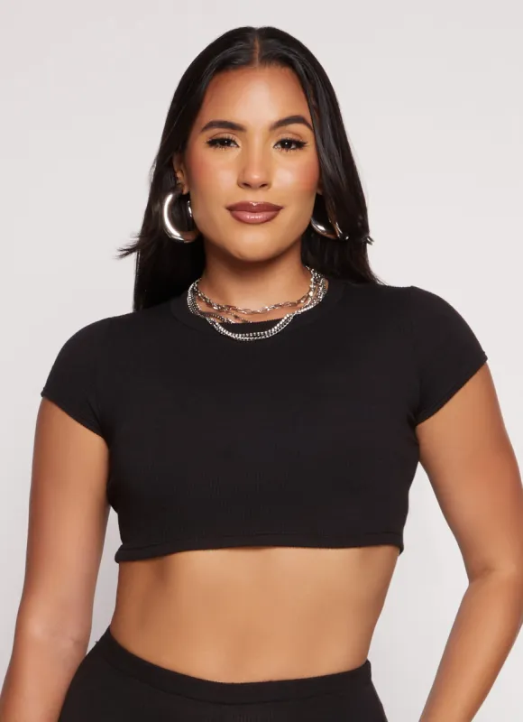 Ribbed Knit Cropped Tee sold by Rainbow