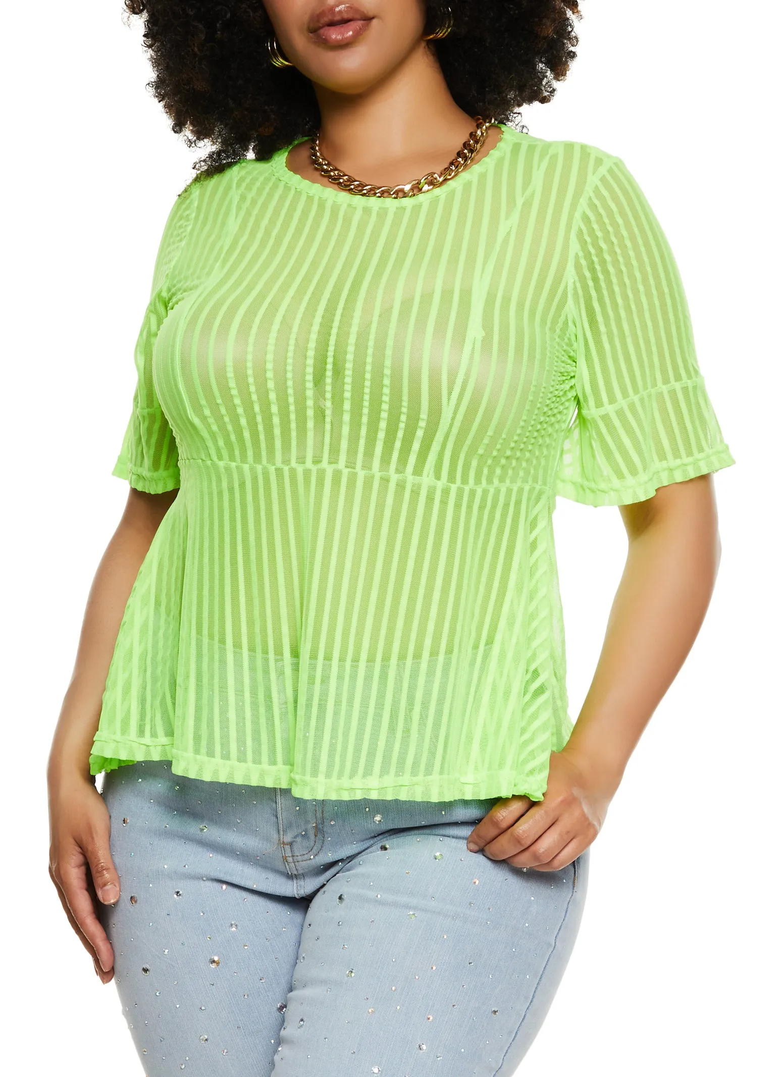 Plus Size Mesh Striped Peplum Top sold by Rainbow product image thumbnail 2