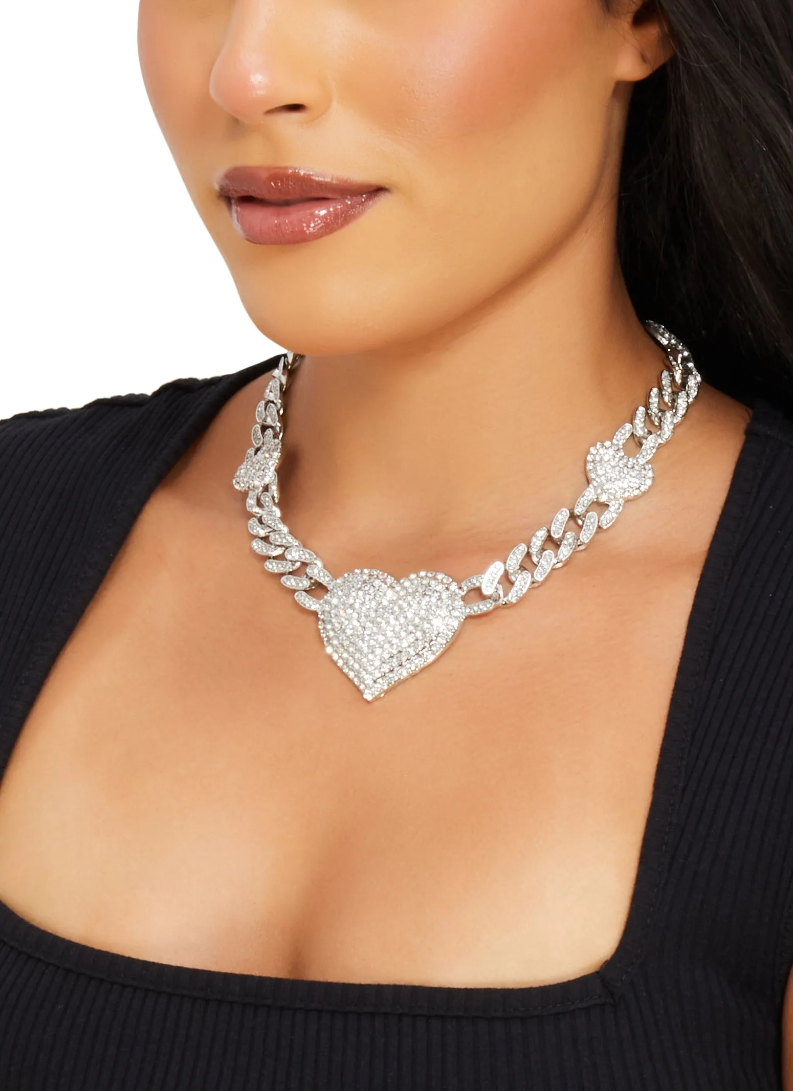 Pave Cubic Zirconia Heart Chain Necklace sold by Rainbow