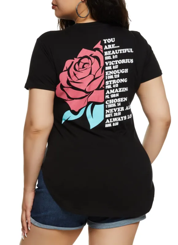 Plus Size Rose Graphic High Low Tee sold by Rainbow