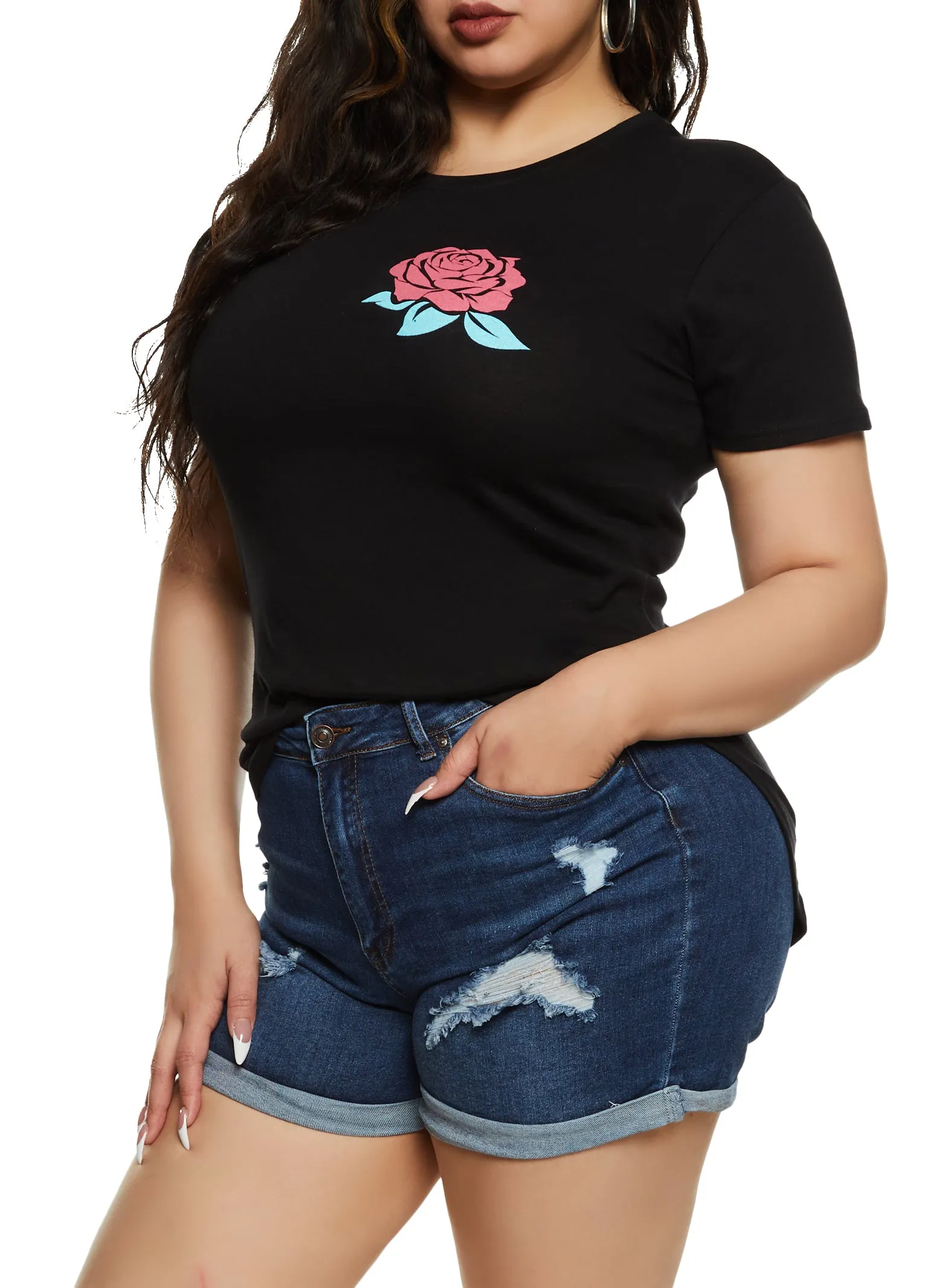 Plus Size Rose Graphic High Low Tee sold by Rainbow product image thumbnail 3