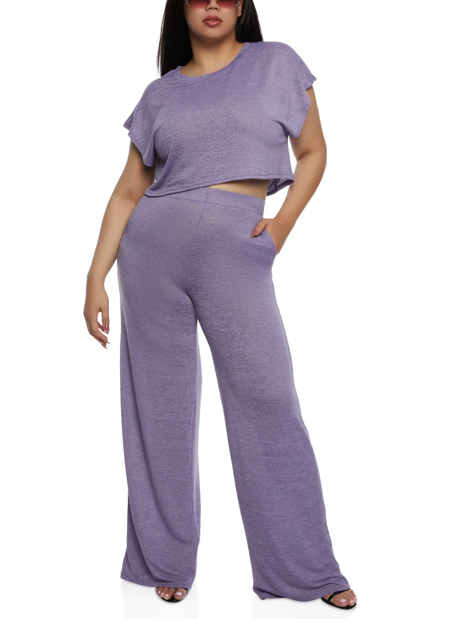 Plus Size Daisy Brushed Knit Crew Neck Crop Top sold by Rainbow product image thumbnail 2