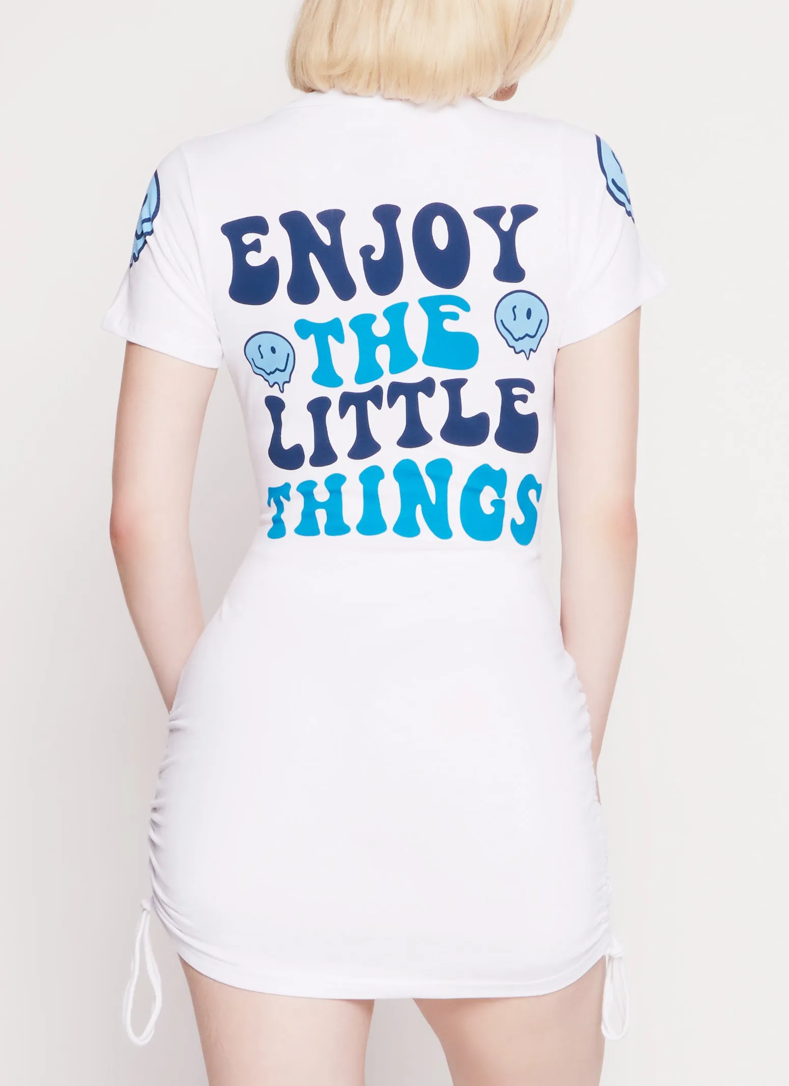 Enjoy The Little Things Ruched Graphic T Shirt Dress sold by Rainbow