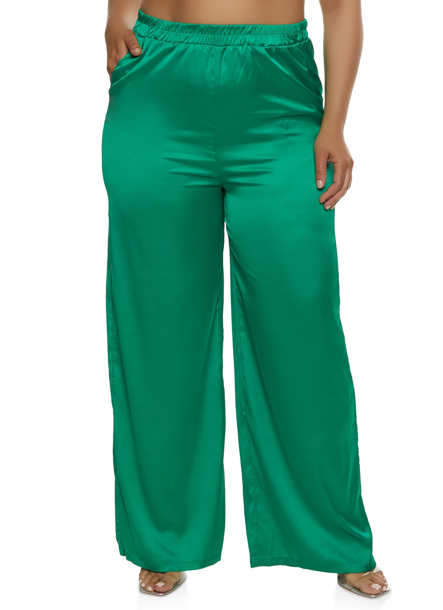 Plus Size Satin High Waist Palazzo Pants sold by Rainbow