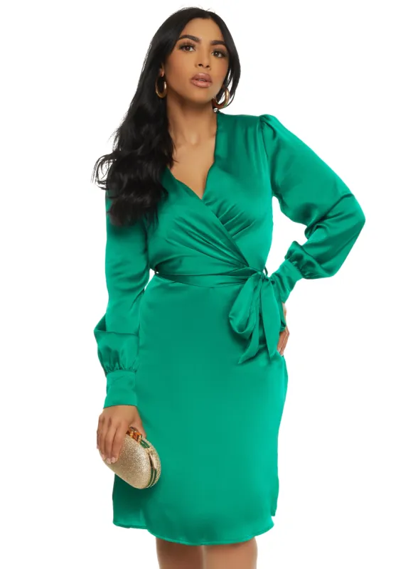 Haute Monde Satin Tie Waist Wrap Dress sold by Rainbow