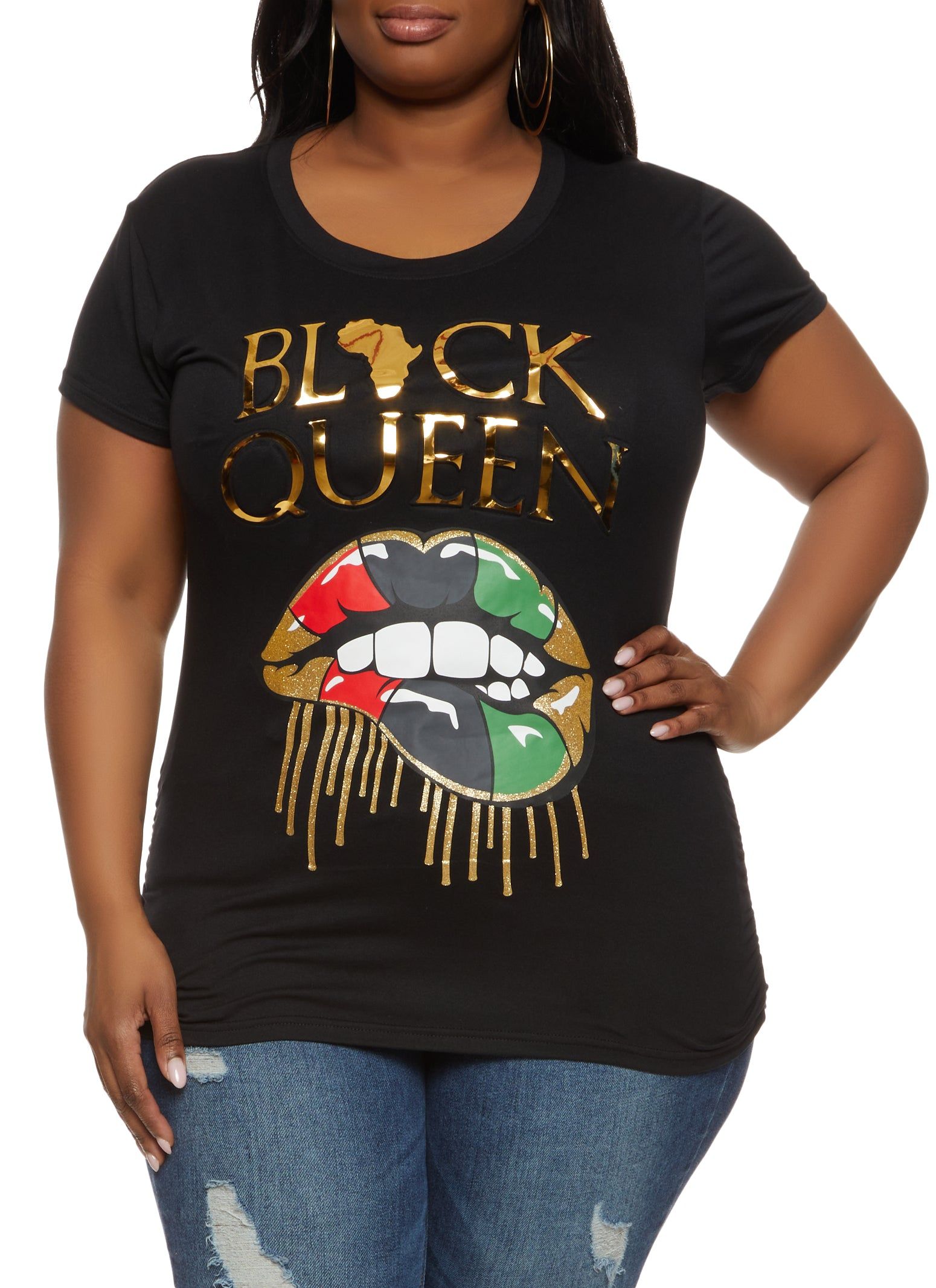 Plus Size Black Queen Embossed Foil Graphic Tee sold by Rainbow