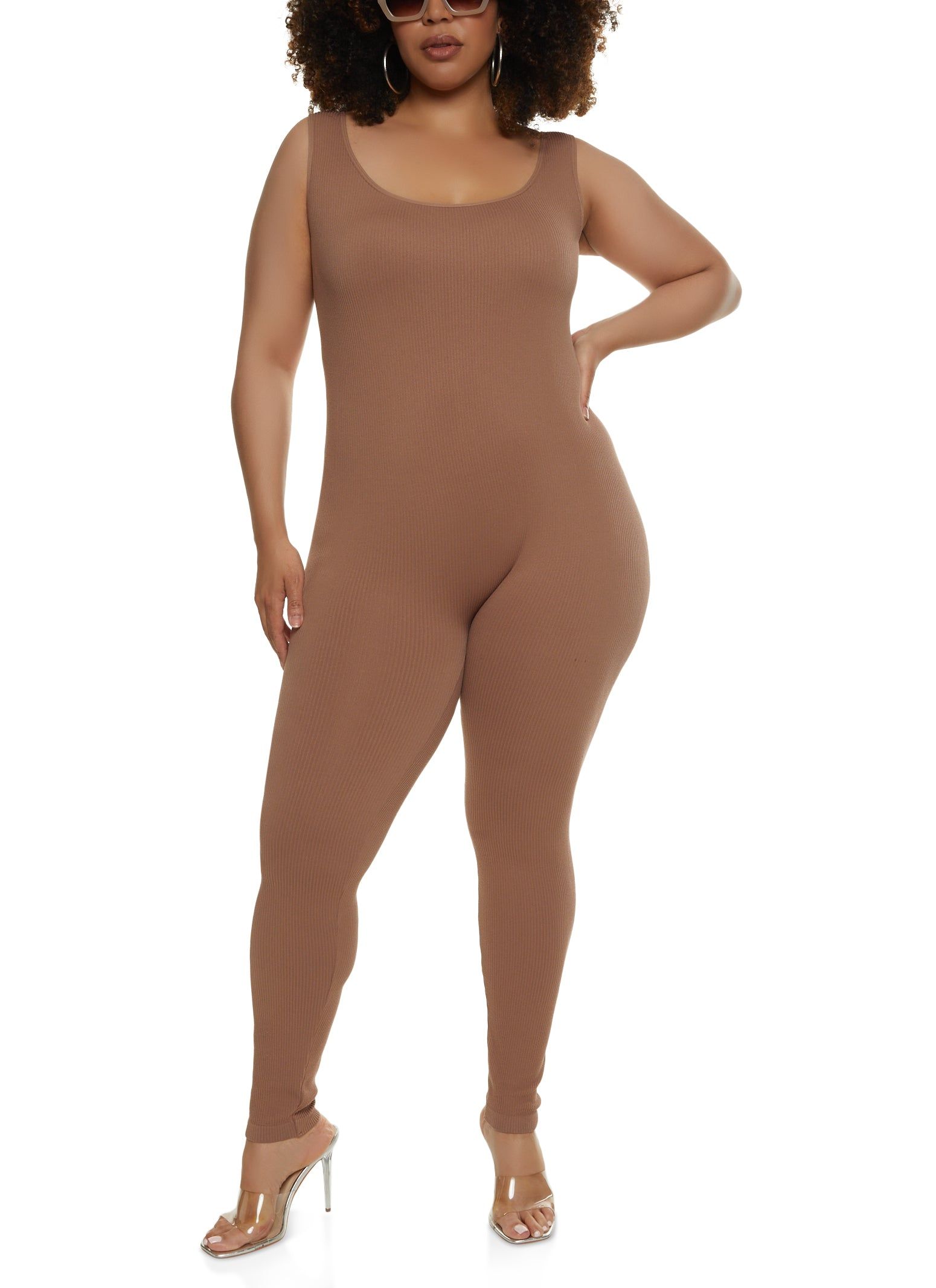 Plus Size Seamless Scoop Neck Catsuit sold by Rainbow