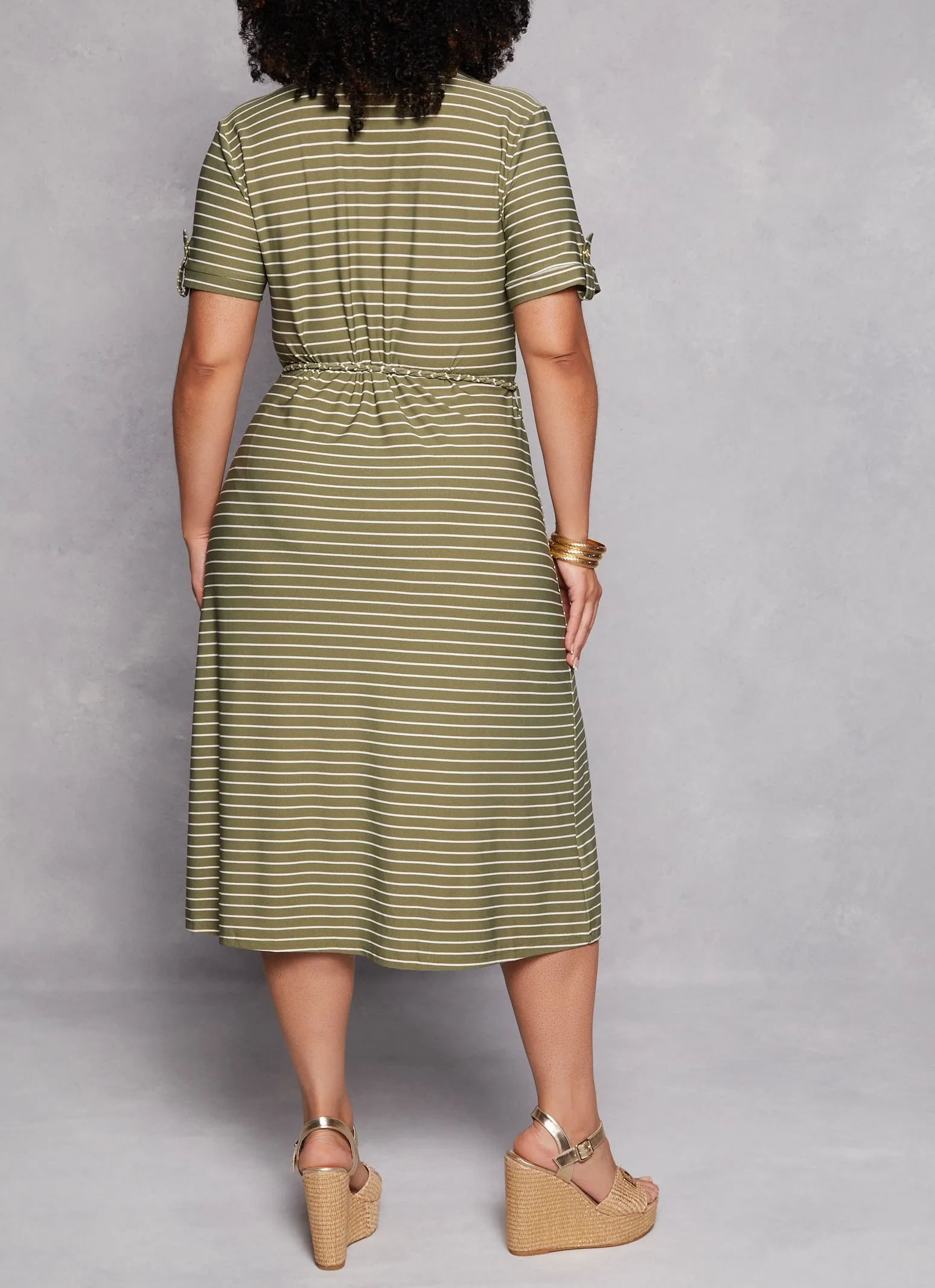 Plus Size Striped Tie Waist Belted Midi Shirt Dress sold by Rainbow product image thumbnail 3