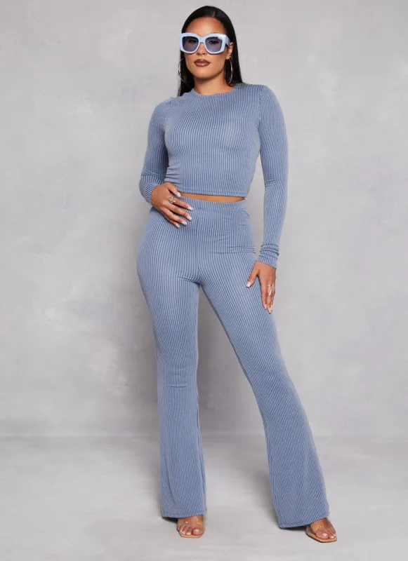 Almost Famous Ribbed Knit High Waist Flare Pants sold by Rainbow