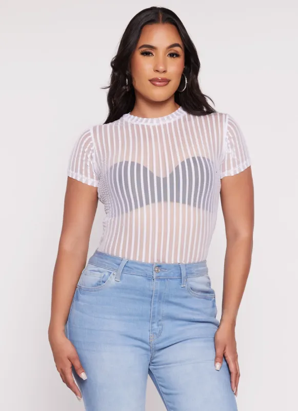 Mesh Striped Crew Neck Tunic Top sold by Rainbow