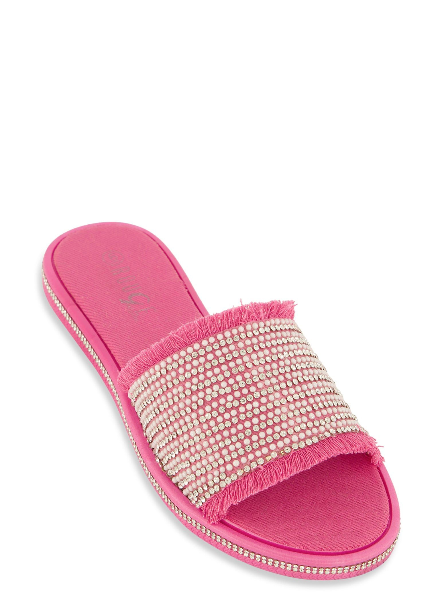 Embellished Frayed Slide Sandals sold by Rainbow