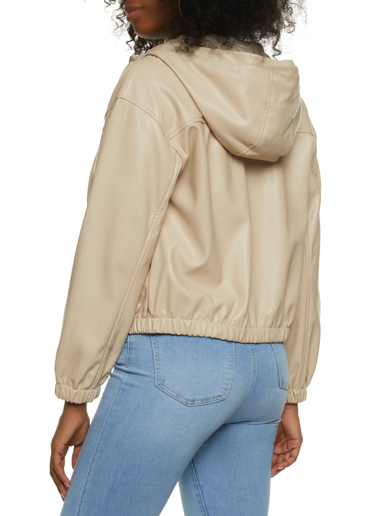 Faux Leather Zip Front Hooded Bomber Jacket sold by Rainbow product image thumbnail 2