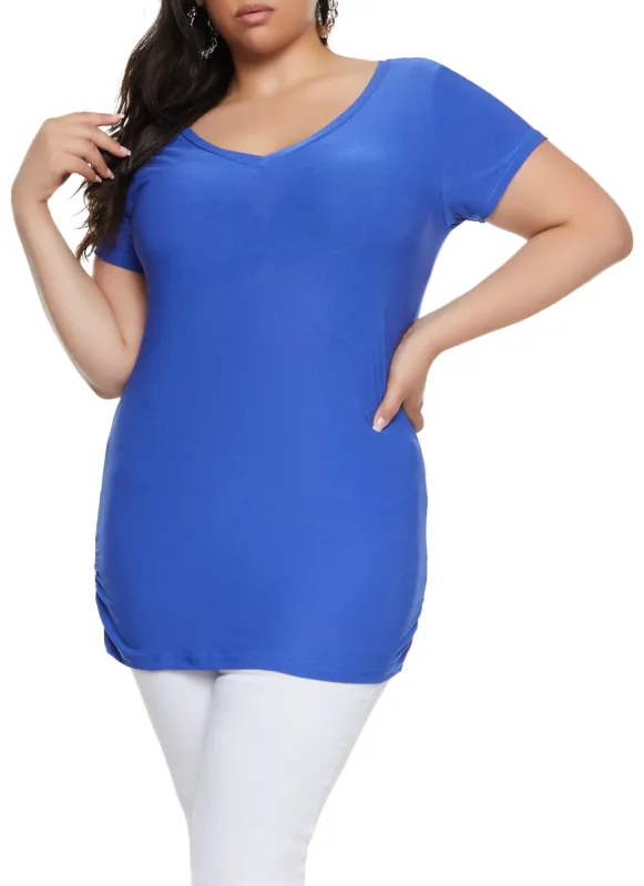 Plus Size Ruched Side V Neck T Shirt sold by Rainbow