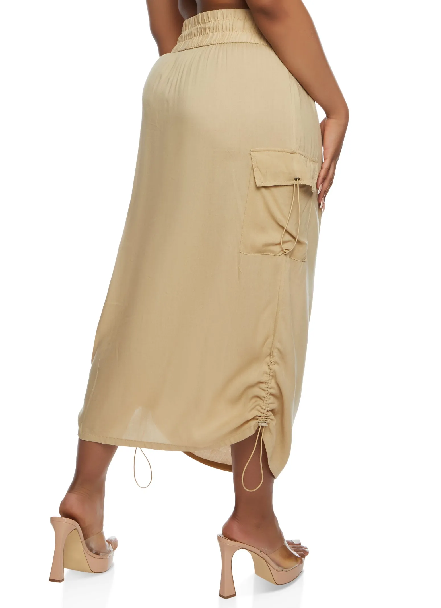 Plus Size Linen Toggle Drawstring Hem Cargo Skirt sold by Rainbow product image thumbnail 3