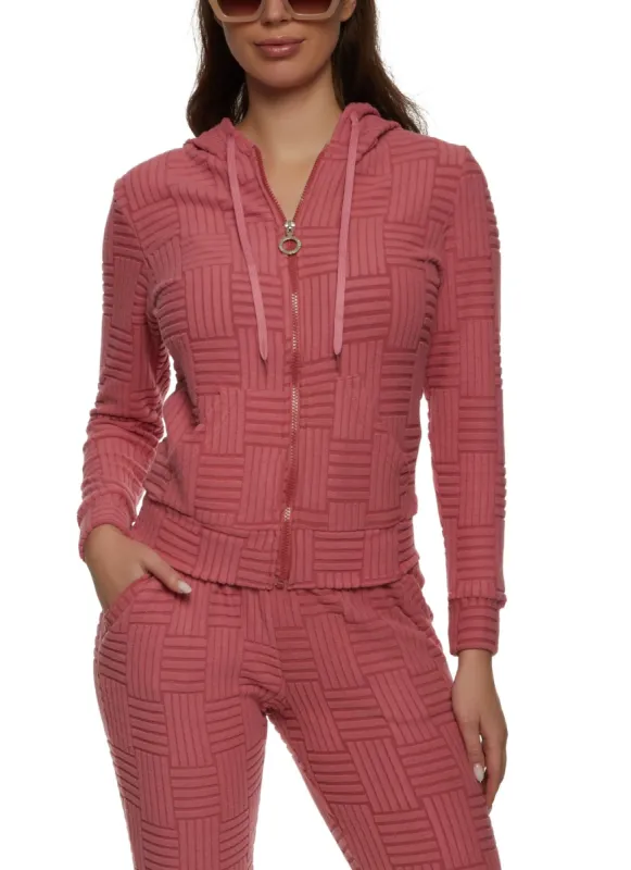 Textured Knit Zip Front Hoodie sold by Rainbow
