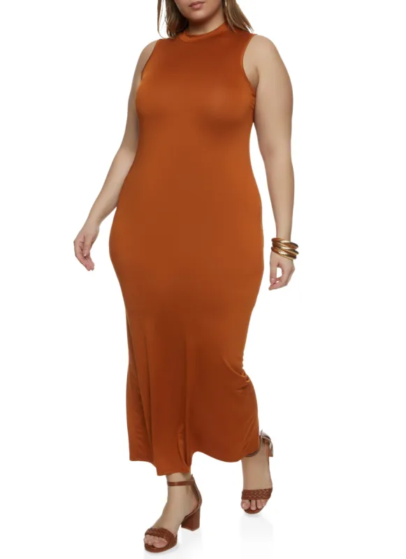 Plus Size Mock Neck Maxi Dress sold by Rainbow