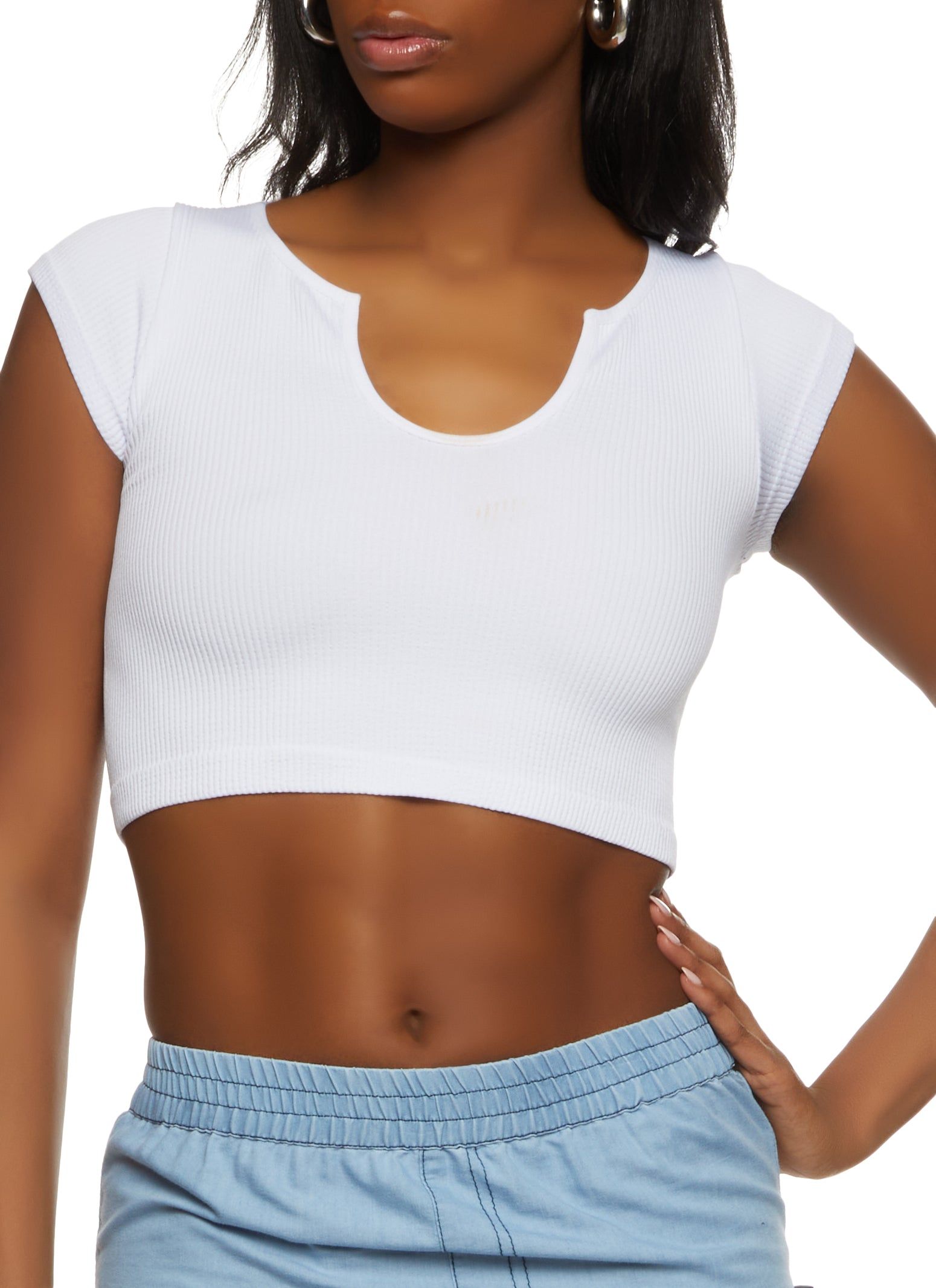 Ribbed Notch Neck Crop Top sold by Rainbow
