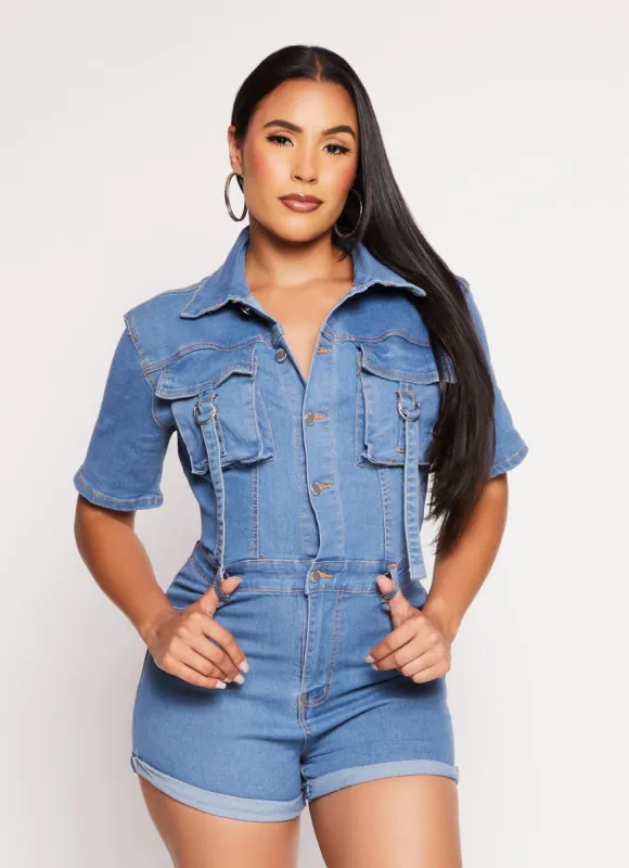 Daisy Denim Utility Romper sold by Rainbow