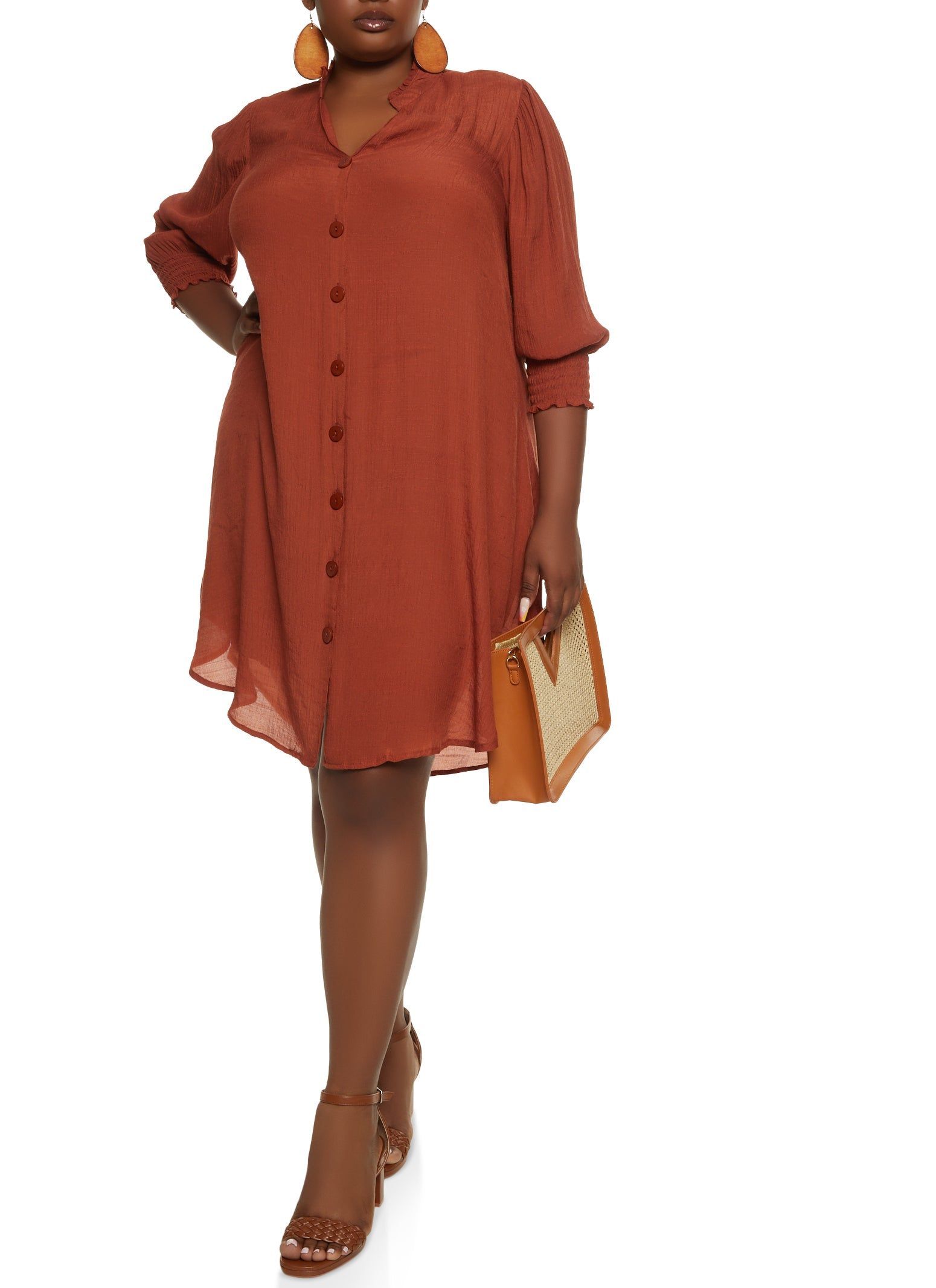 Plus Size Gauze Knit Button Front Shirt Dress sold by Rainbow product image thumbnail 2