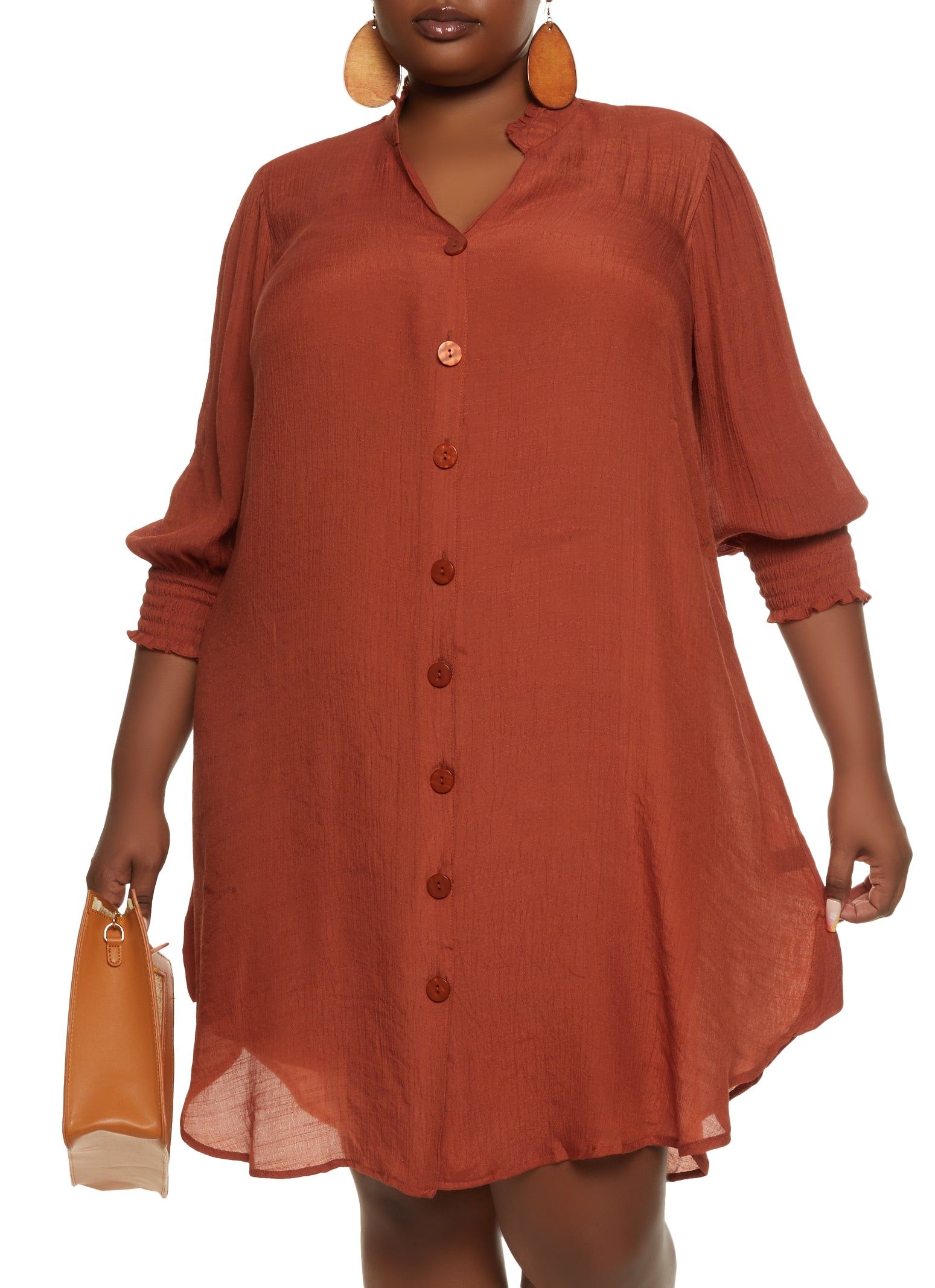 Plus Size Gauze Knit Button Front Shirt Dress sold by Rainbow