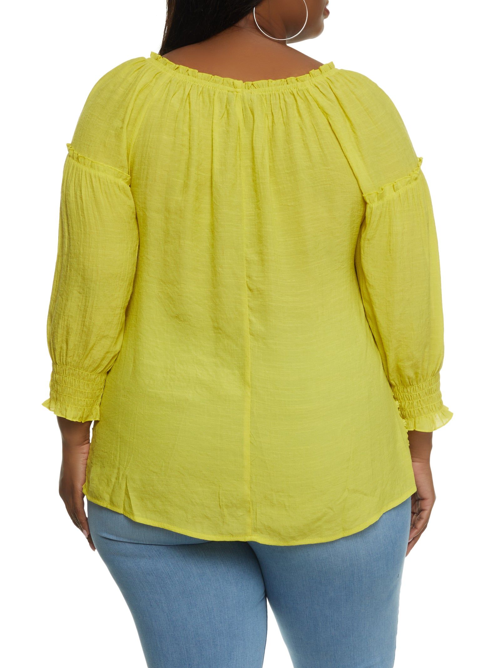 Plus Size Crochet Detail Tie Front Peasant Top sold by Rainbow product image thumbnail 2