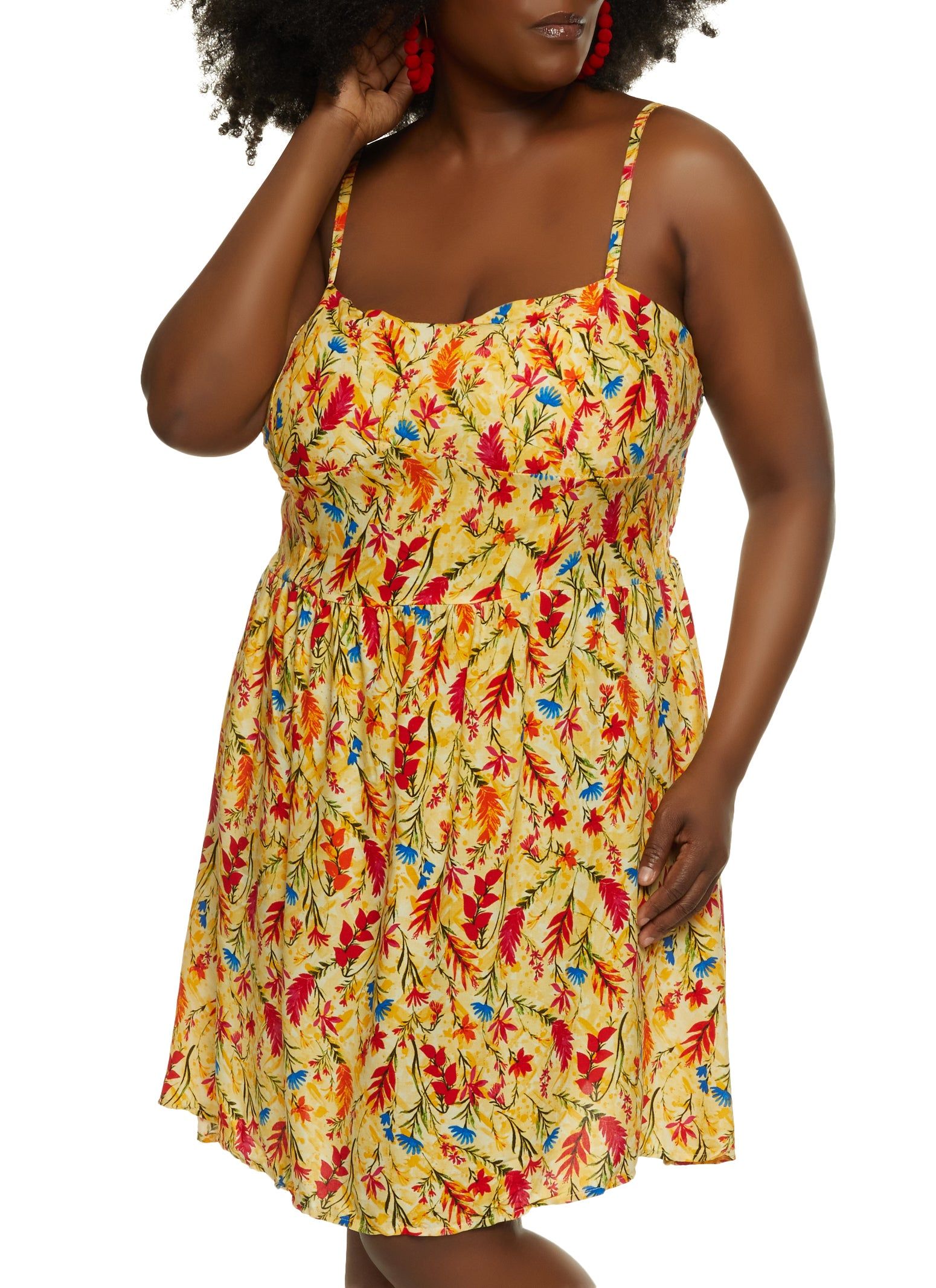 Plus Size Floral Print Smocked Back Sundress sold by Rainbow