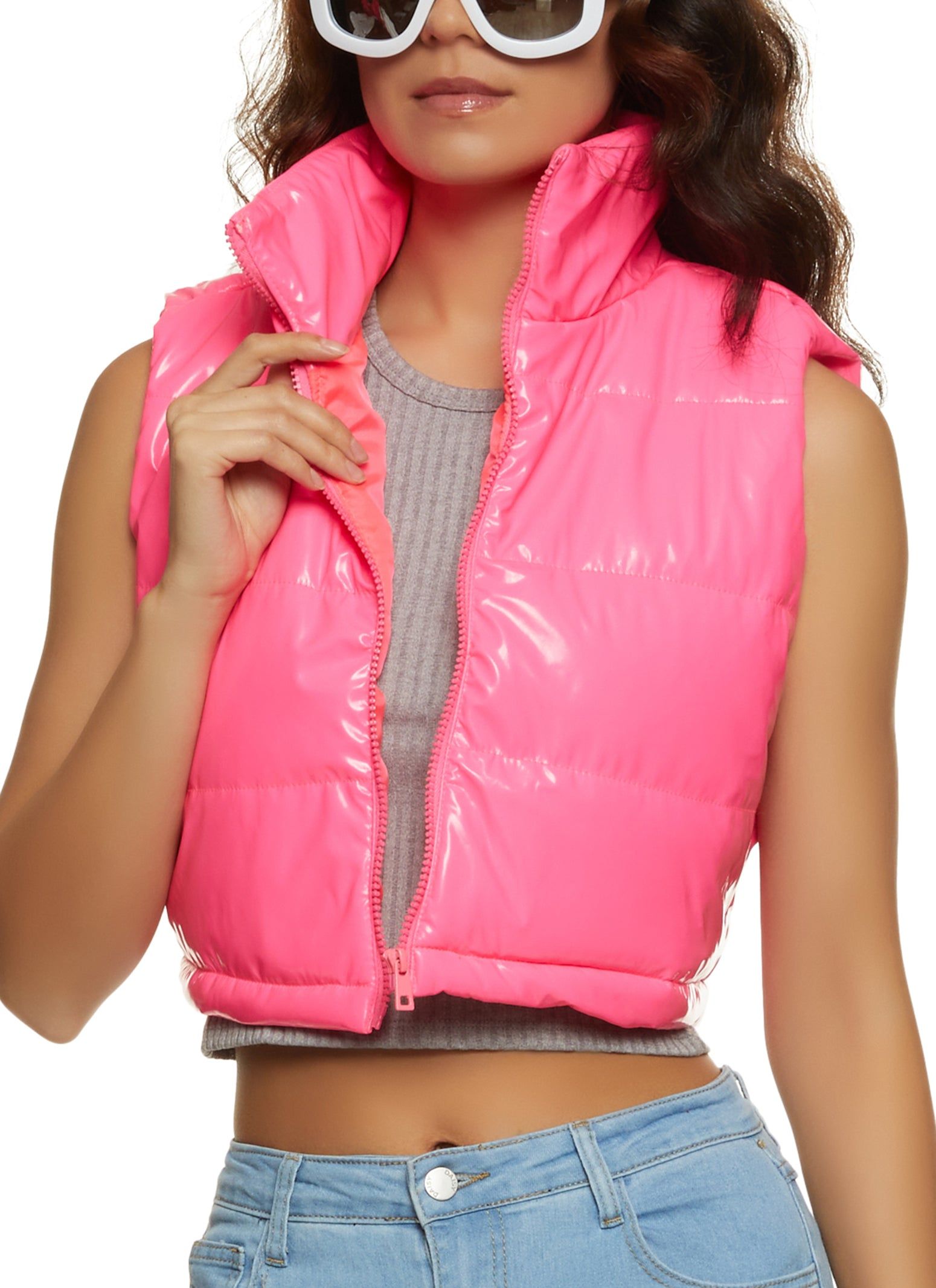 Faux Patent Leather Puffer Vest sold by Rainbow