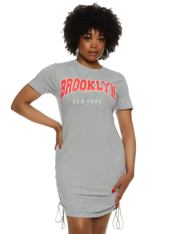 Plus Size Brooklyn New York Ruched Graphic T Shirt Dress sold by Rainbow