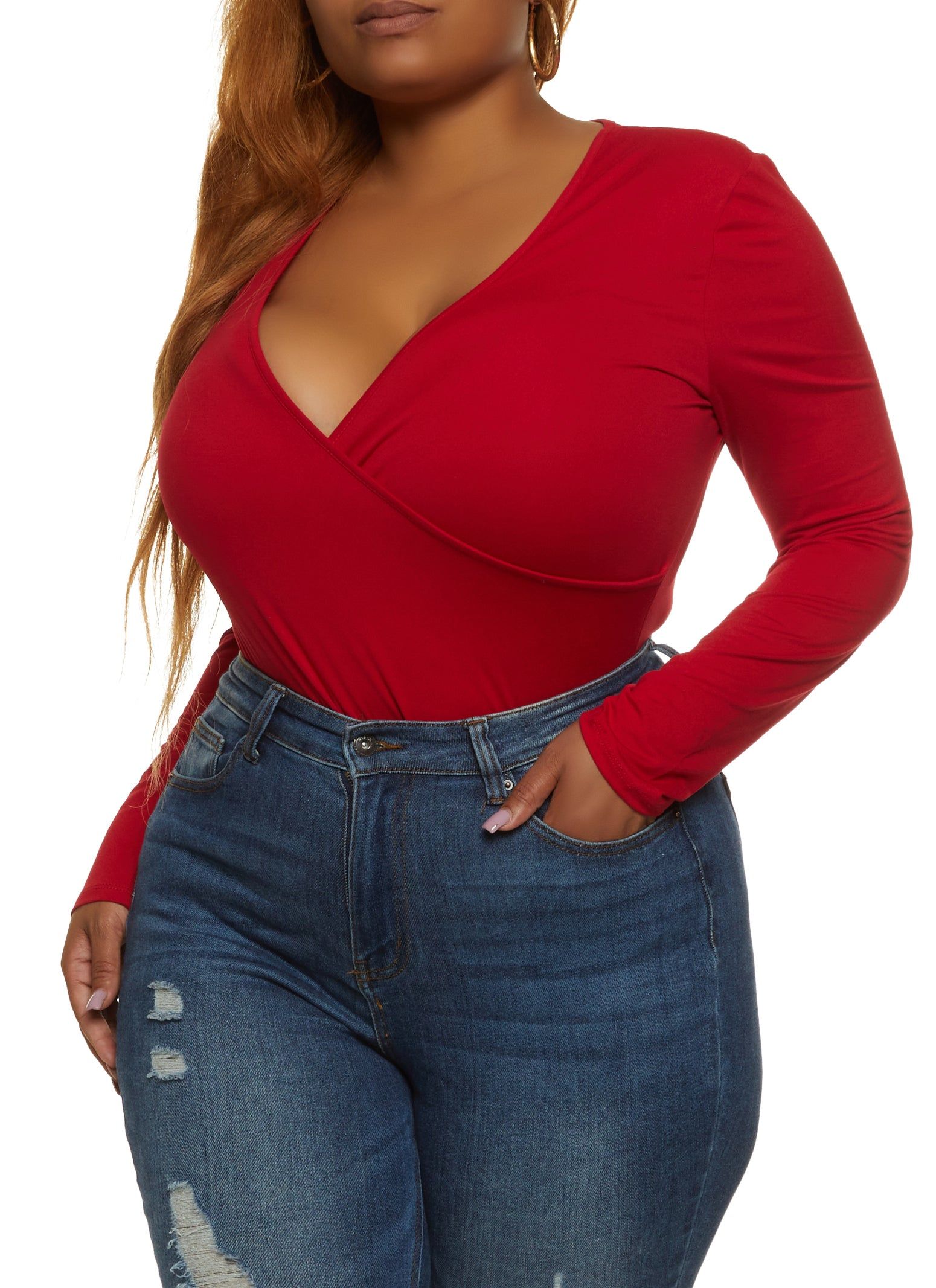 Plus Size Faux Wrap Basic Bodysuit sold by Rainbow product image thumbnail 2
