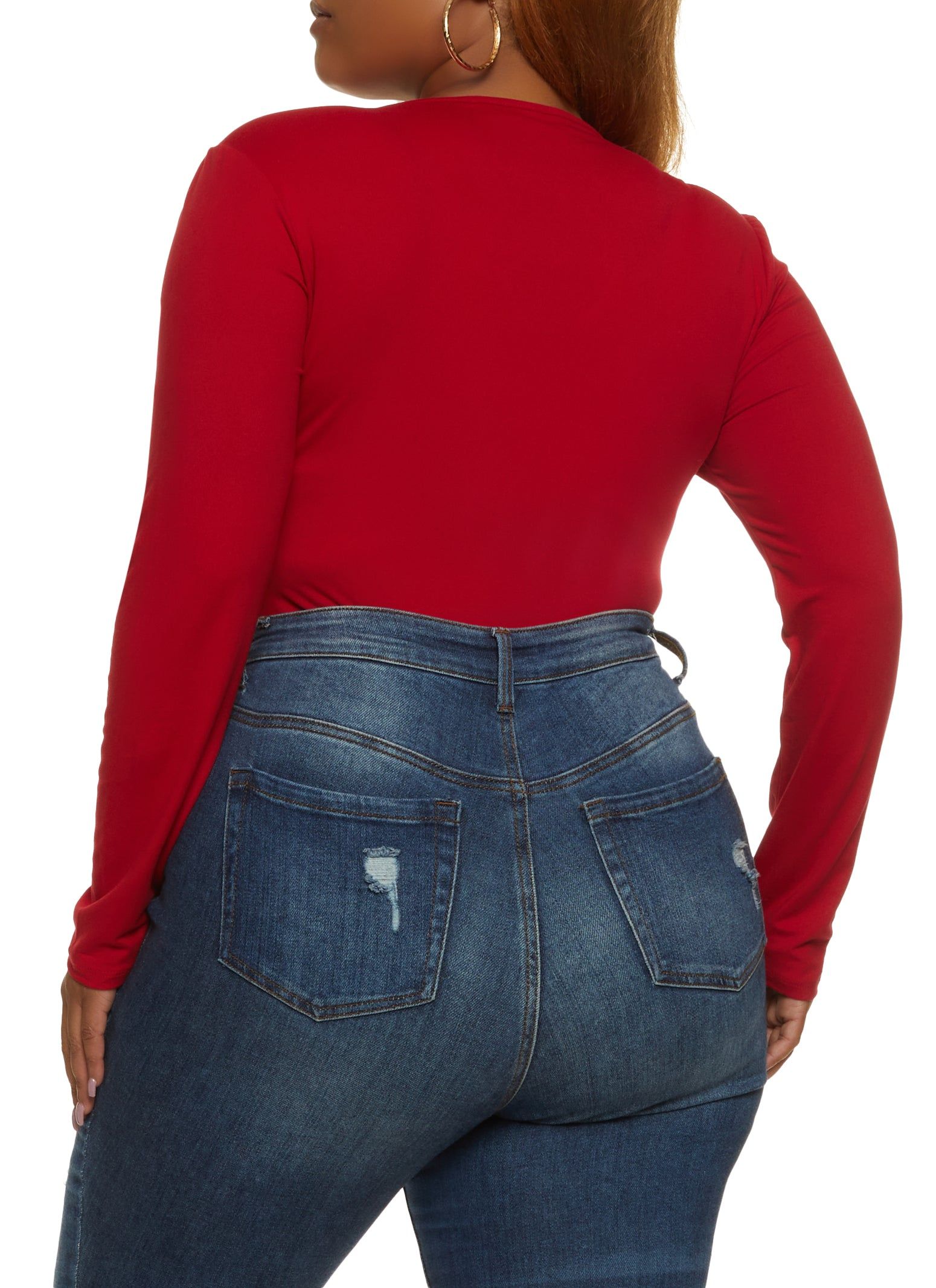 Plus Size Faux Wrap Basic Bodysuit sold by Rainbow product image thumbnail 3