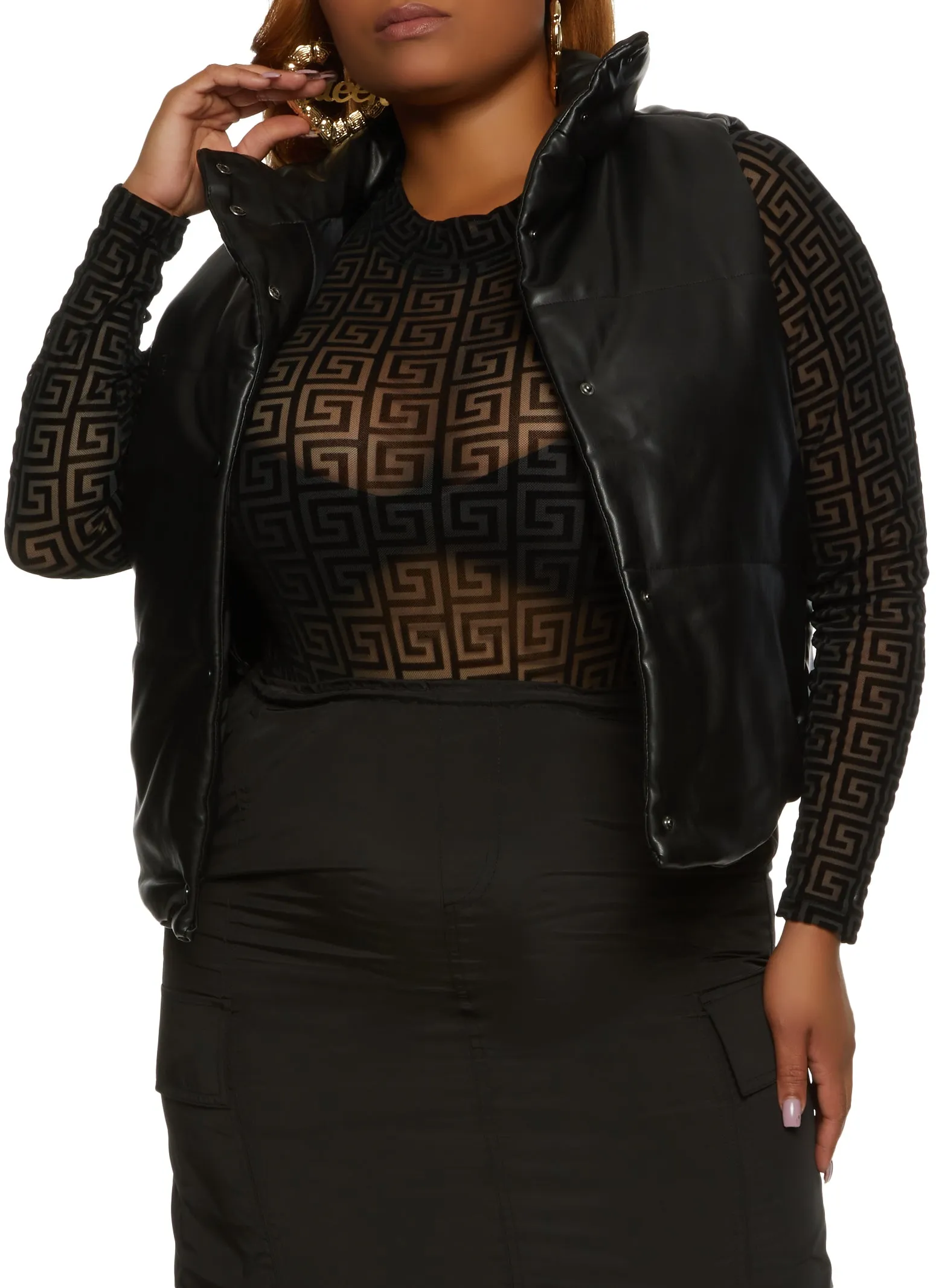 Plus Size Faux Leather Puffer Vest sold by Rainbow