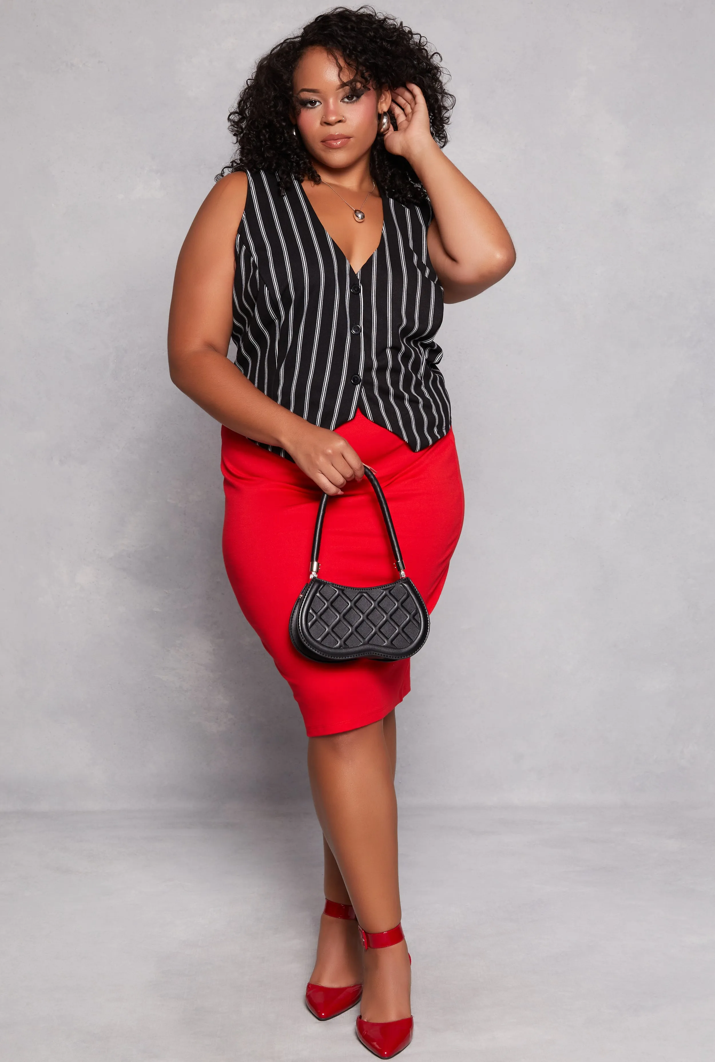 Plus Size Iris Ponte High Waist Midi Pencil Skirt sold by Rainbow