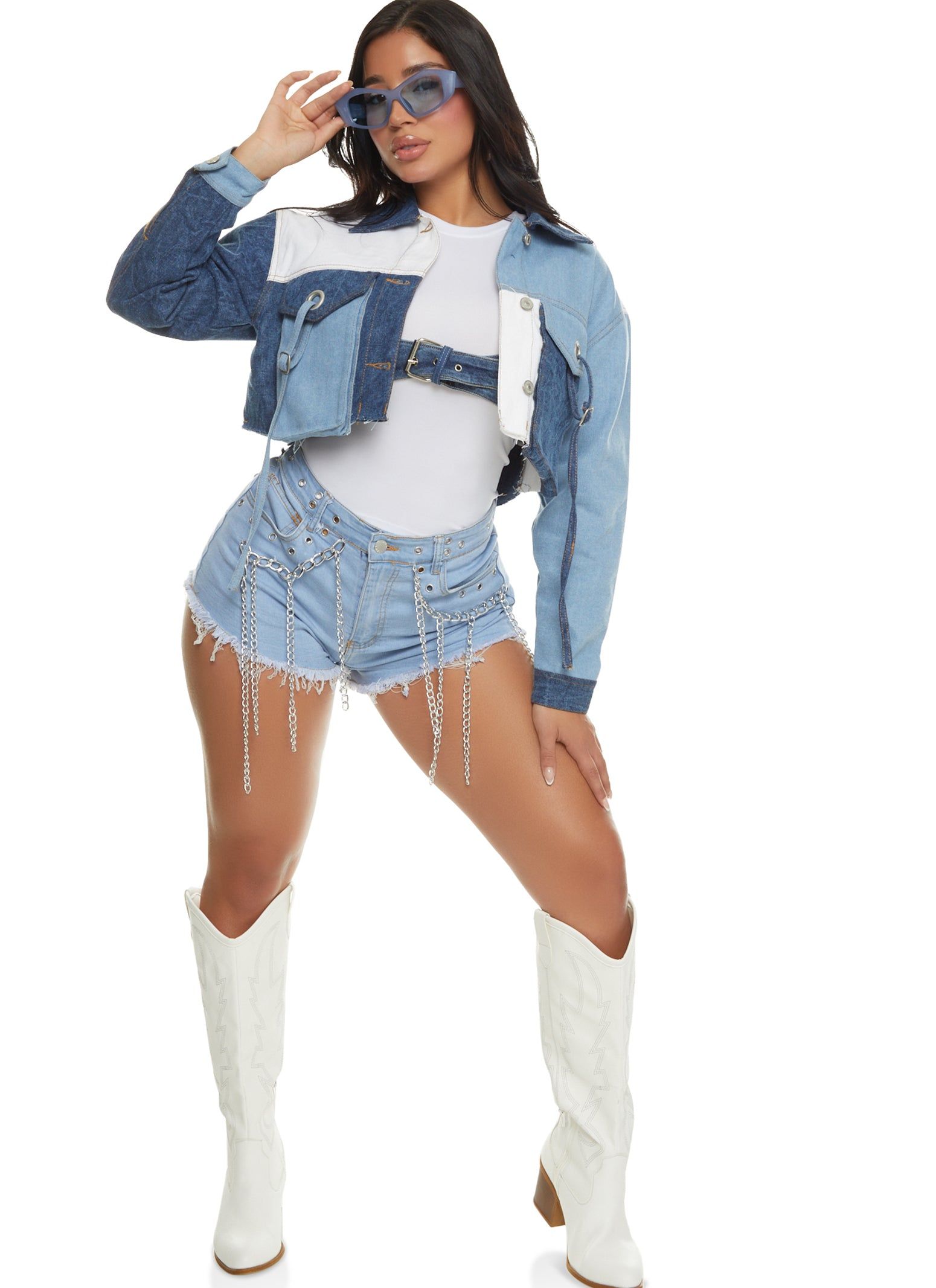 Patchwork Pocket Cropped Jean Jacket sold by Rainbow product image thumbnail 2