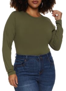 Plus Size Solid Long Sleeve Bodysuit sold by Rainbow