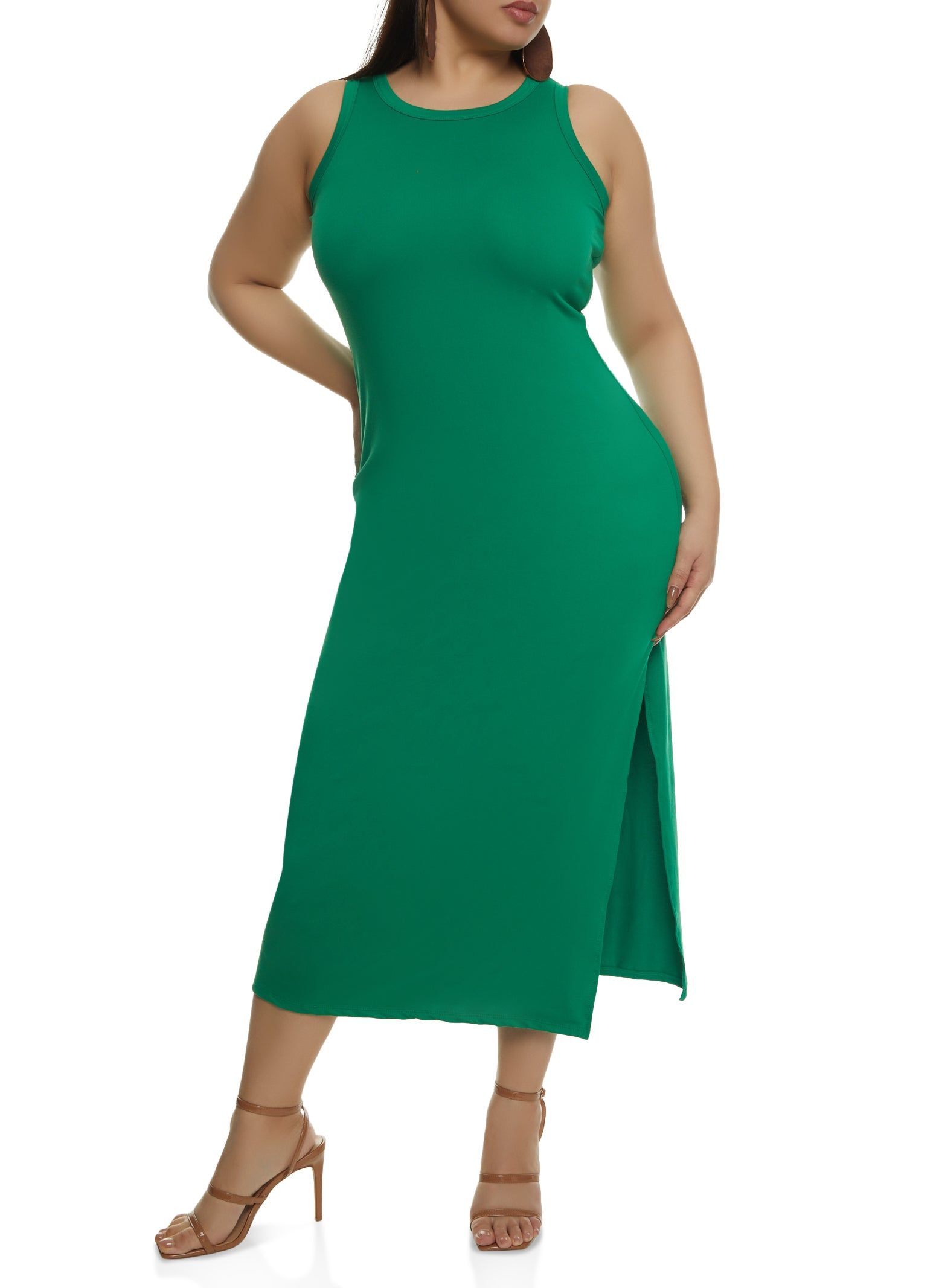 Plus Size Scoop Neck Side Slit Maxi Dress sold by Rainbow