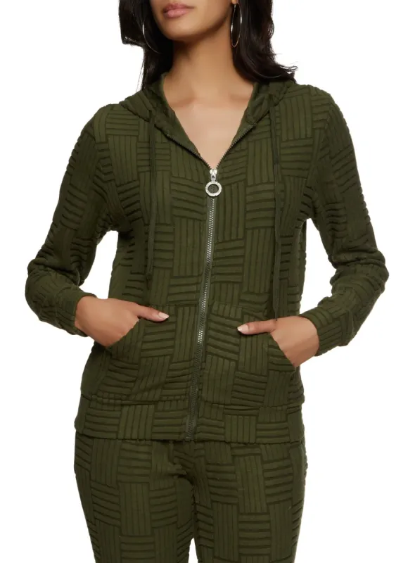 Textured Knit Zip Front Hoodie sold by Rainbow