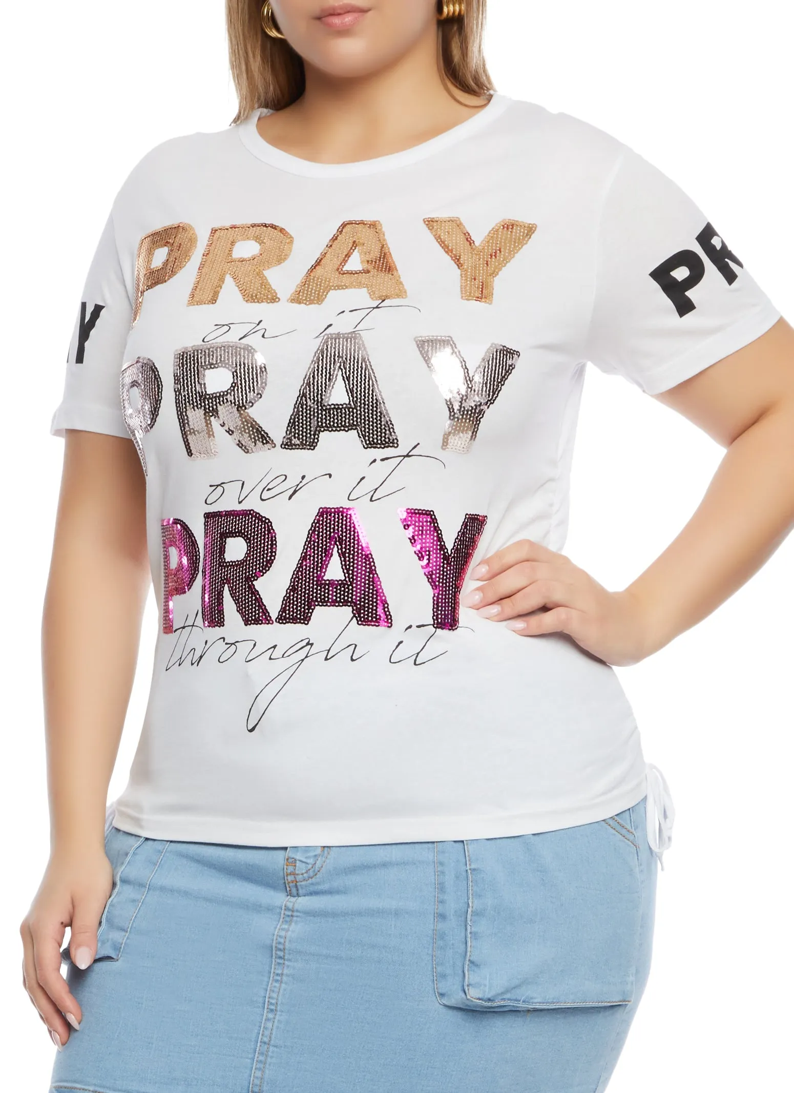 Plus Size Sequin Pray Graphic T Shirt sold by Rainbow product image thumbnail 2