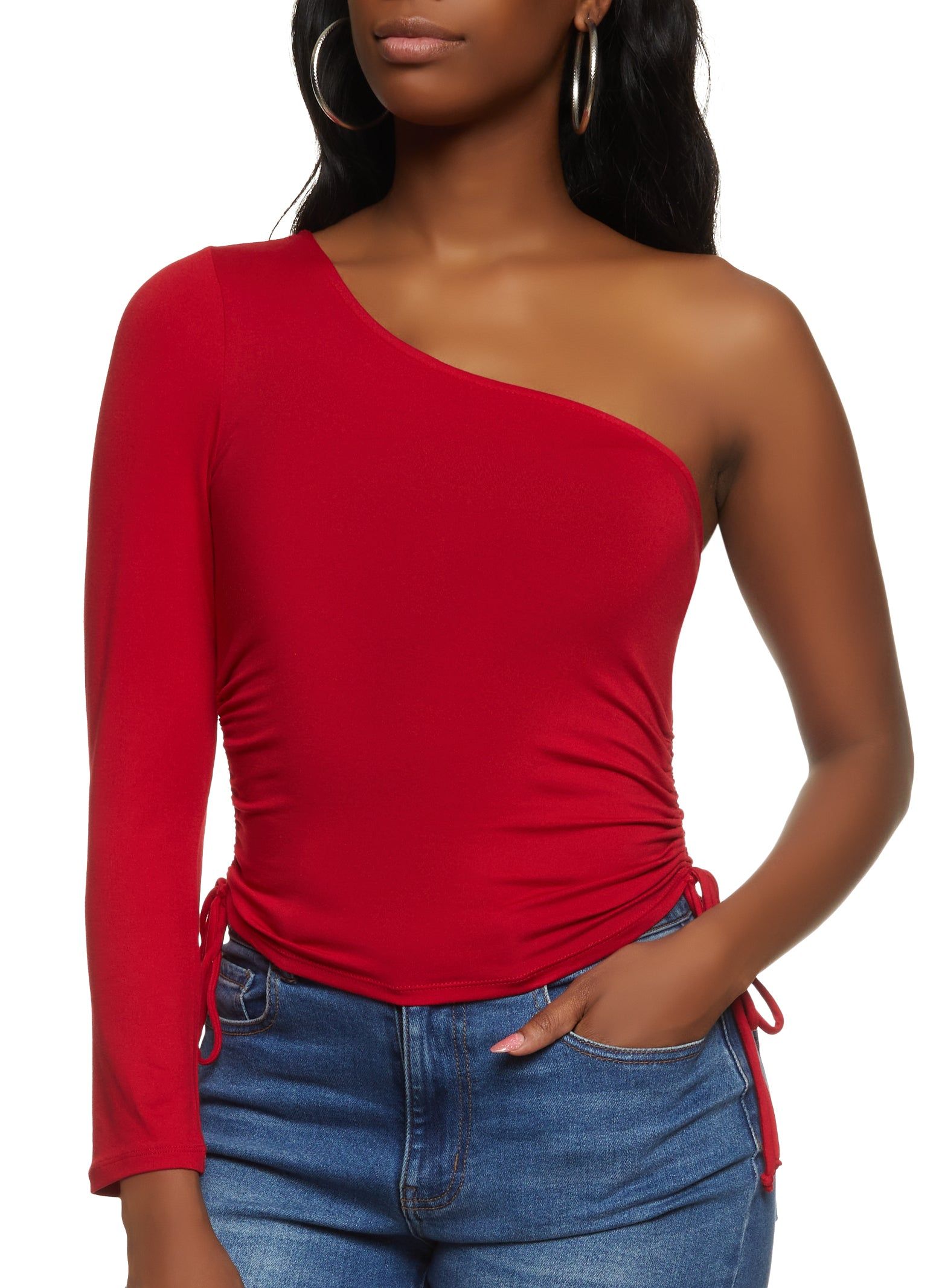 Ruched Side One Shoulder Top sold by Rainbow
