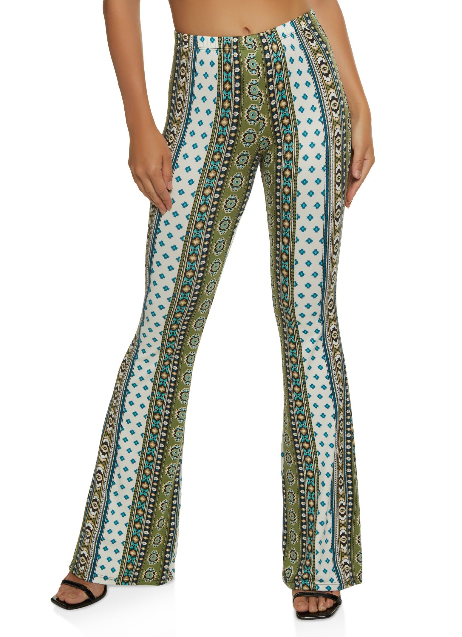 Border Print Boho Flare Pants sold by Rainbow