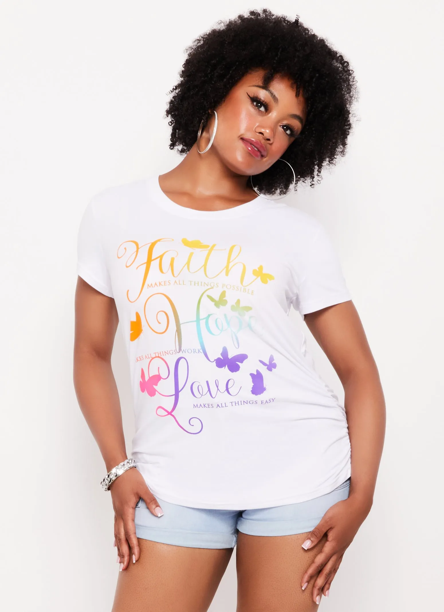 Plus Size Faith Hope Love Butterfly Graphic Tee sold by Rainbow