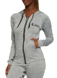 Love Graphic Zip Front Hoodie sold by Rainbow
