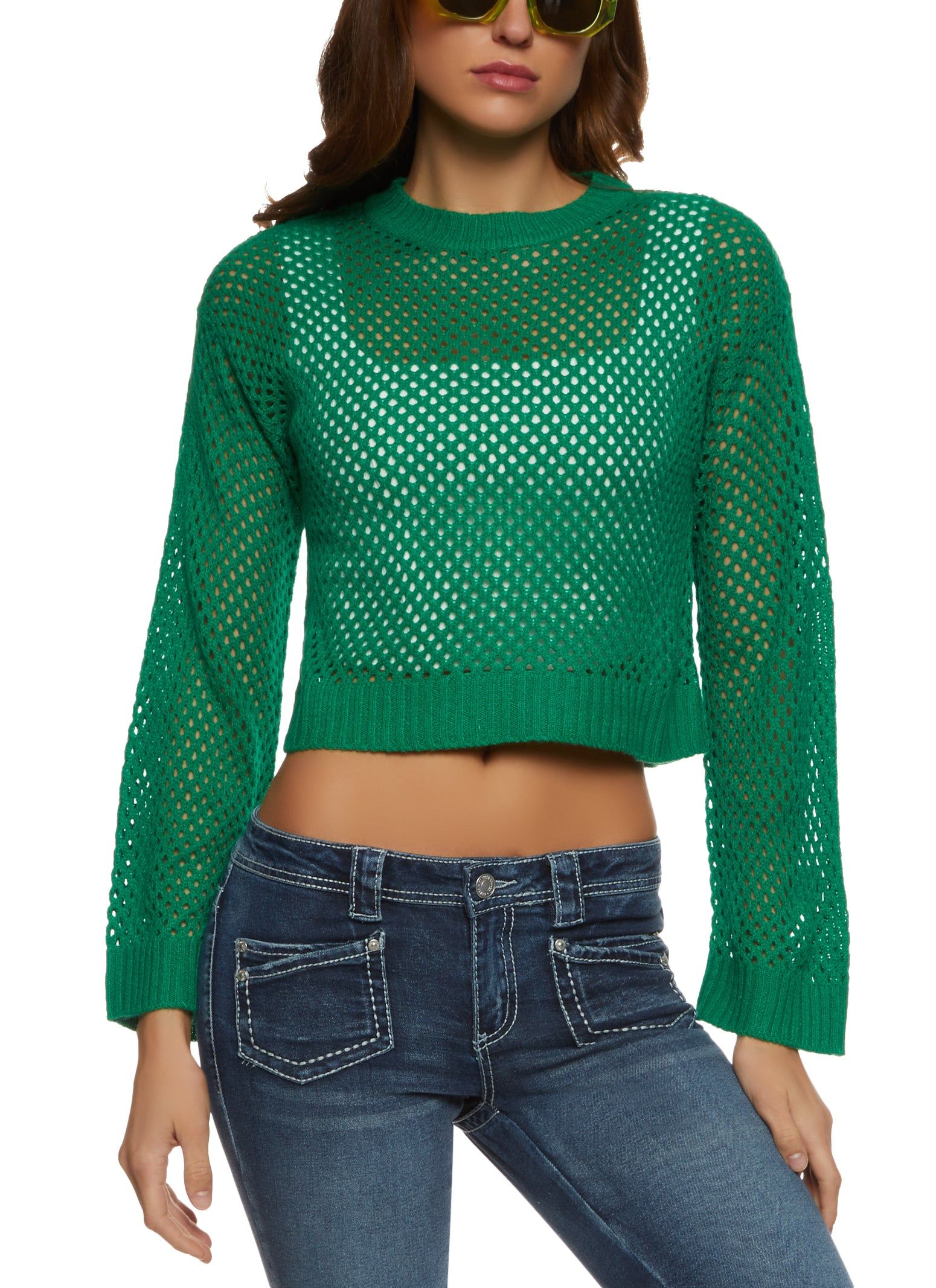 Pointelle Crew Neck Crop Top sold by Rainbow