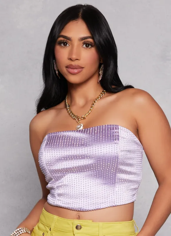 Rhinestone Studded Cropped Corset Top sold by Rainbow