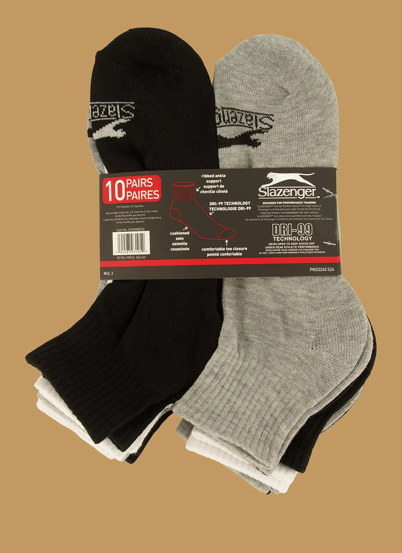 Mens Cushioned Quarter Socks 10 Pack sold by Rainbow product image thumbnail 5