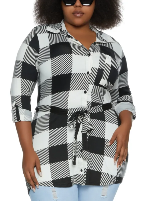 Plus Size Plaid Button Front Shirt sold by Rainbow
