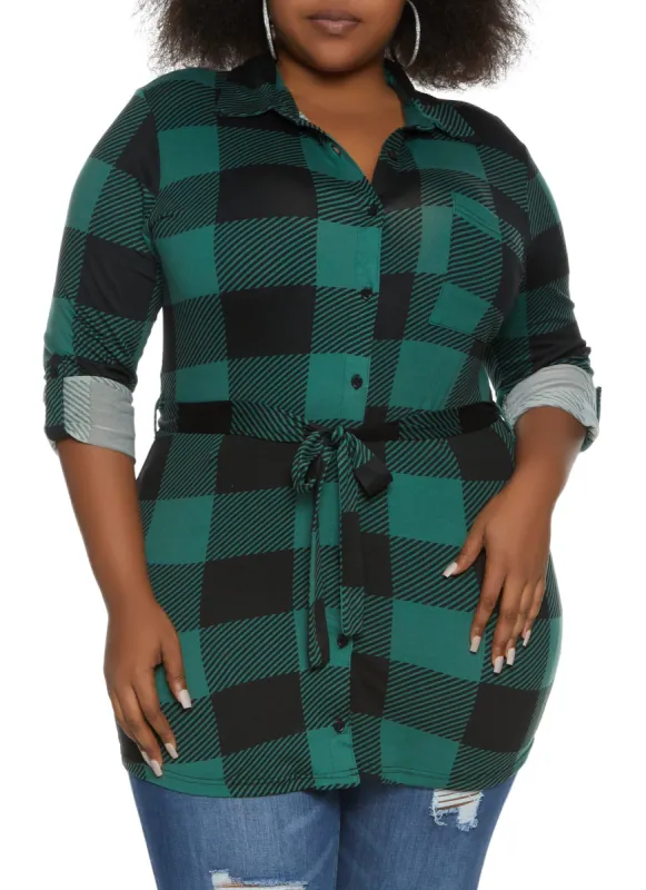Plus Size Plaid Button Front Shirt sold by Rainbow