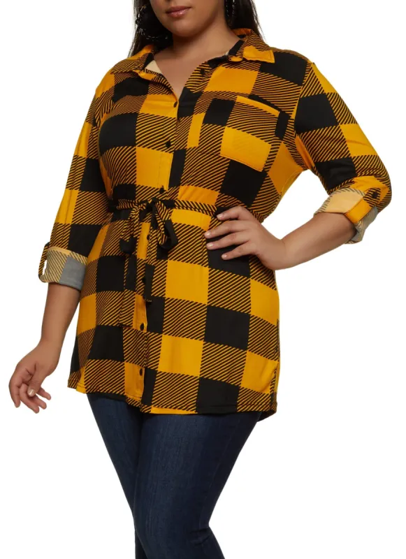 Plus Size Plaid Button Front Shirt sold by Rainbow
