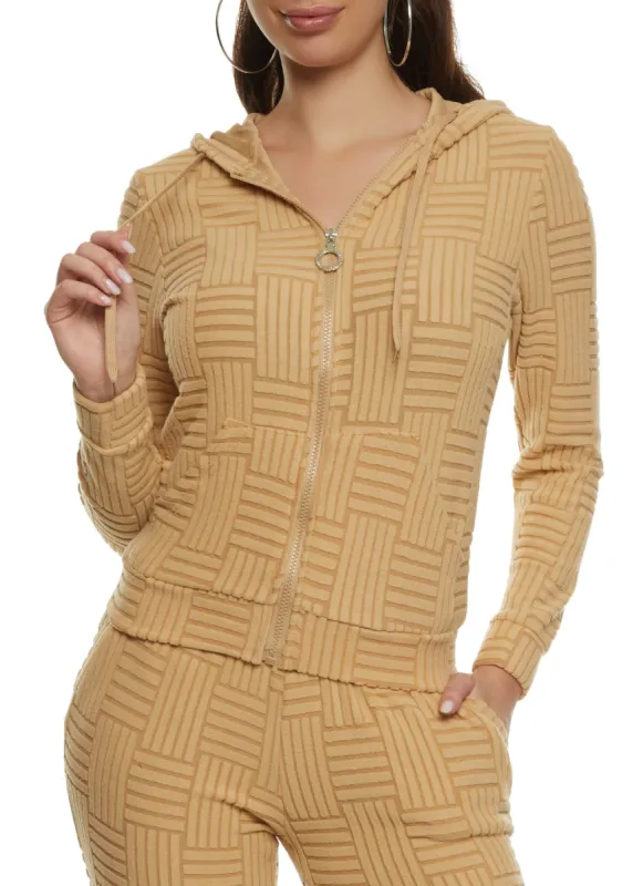Textured Knit Zip Front Hoodie sold by Rainbow