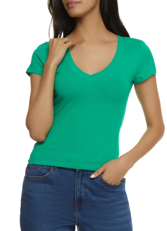 Solid V Neck Short Sleeve Tee sold by Rainbow